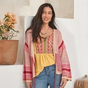 Sundance Free In Spirit Open Front Cardigan Knit Pink Sz S